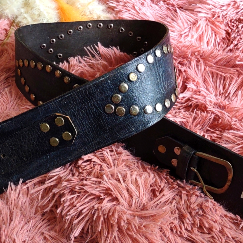 Vintage boho studded leather belt